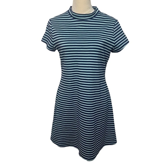 Free People Dresses & Skirts - Free People Beach blue and green striped shirt sleeve t-shirt dress Size Large